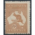 AUSTRALIA - 1923 6d chestnut Kangaroo, 3rd watermark, 'broken leg on 'Roo', MH – ACSC # 21A(3)d AUSTRALIA - 1923 6d chestnut Kangaroo, 3rd watermark, 'broken leg on 'Roo', MH – ACSC # 21A(3)d