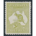 AUSTRALIA - 1913 3d olive Kangaroo, 1st watermark, mint hinged – ACSC # 12A AUSTRALIA - 1913 3d olive Kangaroo, 1st watermark, mint hinged – ACSC # 12A