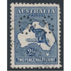 AUSTRALIA - 1913 2½d indigo Kangaroo, 1st watermark, perf. small OS, used – ACSC # 9Abb AUSTRALIA - 1913 2½d indigo Kangaroo, 1st watermark, perf. small OS, used – ACSC # 9Abb