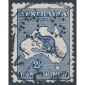 AUSTRALIA - 1913 2½d indigo Kangaroo, perf. small OS, 'thick WA coast', used – ACSC # 9A(2)d+bb AUSTRALIA - 1913 2½d indigo Kangaroo, perf. small OS, 'thick WA coast', used – ACSC # 9A(2)d+bb