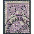 AUSTRALIA - 1915 9d violet Kangaroo, 2nd watermark, perforated OS, used – ACSC # 25Aba AUSTRALIA - 1915 9d violet Kangaroo, 2nd watermark, perforated OS, used – ACSC # 25Aba