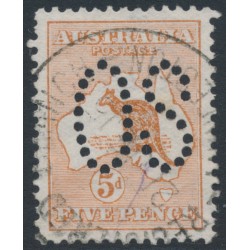 AUSTRALIA - 1913 5d chestnut Kangaroo, perf. large OS, used – ACSC # 16Aba