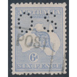 AUSTRALIA - 1921 6d blue Kangaroo, die IIB, 3rd watermark, perf. OS, used – ACSC # 20Cb