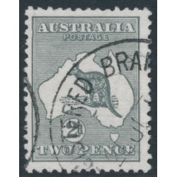AUSTRALIA - 1913 2d grey Kangaroo, 1st watermark, 'dent in left frame' [1R38], used – ACSC # 5A(1)n