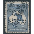 AUSTRALIA - 1913 2½d indigo Kangaroo, 1st watermark, perf. OS NSW, used – ACSC # 9Bbb AUSTRALIA - 1913 2½d indigo Kangaroo, 1st watermark, perf. OS NSW, used – ACSC # 9Bbb
