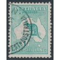 AUSTRALIA - 1913 1/- blue-green Kangaroo, 1st watermark, used – ACSC # 30C AUSTRALIA - 1913 1/- blue-green Kangaroo, 1st watermark, used – ACSC # 30C