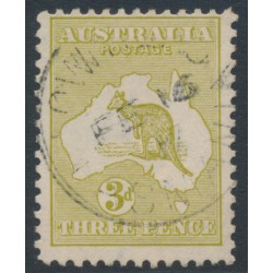 AUSTRALIA - 1915 3d yellow-olive Kangaroo, die I, 3rd watermark, used – ACSC # 13A