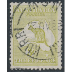 AUSTRALIA - 1923 3d greenish olive Kangaroo, die IIB, 3rd watermark, used – ACSC # 14C