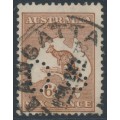 AUSTRALIA - 1923 6d chestnut Kangaroo, 3rd watermark, perf. OS, used – ACSC # 21Aba AUSTRALIA - 1923 6d chestnut Kangaroo, 3rd watermark, perf. OS, used – ACSC # 21Aba