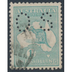 AUSTRALIA - 1916 1/- blue-green Kangaroo, die II, perf. OS, used – ACSC # 32Ab