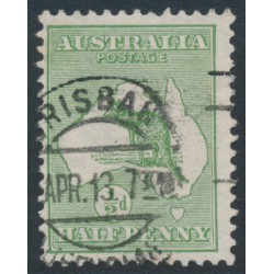 AUSTRALIA - 1913 ½d green Kangaroo, inverted 1st watermark, used – ACSC # 1Aa