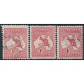 AUSTRALIA - 1913 1d red Kangaroo, die I, die II & die IIA, inverted watermarks, used – ACSC # 2Aa+3Aa+4Aa AUSTRALIA - 1913 1d red Kangaroo, die I, die II & die IIA, inverted watermarks, used – ACSC # 2Aa+3Aa+4Aa