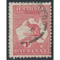 AUSTRALIA - 1914 1d red Kangaroo, die IIA, inverted wmk + variety [GR48], used – ACSC # 4C(G)n+a