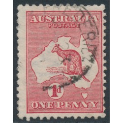 AUSTRALIA - 1914 1d red Kangaroo, die IIA, inverted wmk + variety [GR48], used – ACSC # 4C(G)n+a