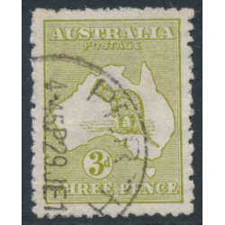 AUSTRALIA - 1913 3d olive Kangaroo, die I, inverted 1st watermark, used – ACSC # 12Aa AUSTRALIA - 1913 3d olive Kangaroo, die I, inverted 1st watermark, used – ACSC # 12Aa