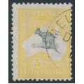 AUSTRALIA - 1913 5/- grey/yellow Kangaroo, 'short & fat Gulf' [L55], CTO – ACSC # 42B(D)I+wb