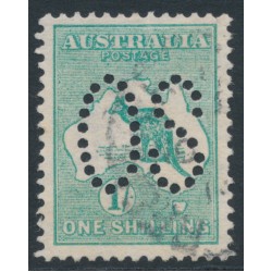 AUSTRALIA - 1913 1/- deep green Kangaroo, perf. large OS, used – ACSC # 30Ab