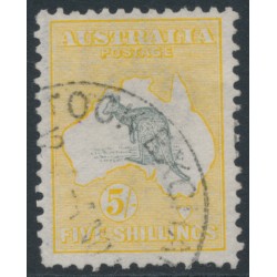 AUSTRALIA - 1913 5/- grey/yellow Kangaroo, 1st watermark, used – ACSC # 42B