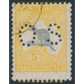 AUSTRALIA - 1929 5/- grey/yellow Kangaroo, SM wmk, perf. OS, misplaced perfs., CTO – ACSC # 45Awb