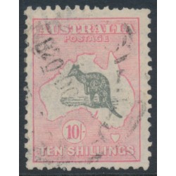 AUSTRALIA - 1929 10/- grey/pink Kangaroo, 'break in NT coastline' [R54], used – ACSC # 49(D)k