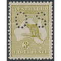 AUSTRALIA - 1915 3d olive-green Kangaroo, die II, 3rd watermark, perf. OS, MH – ACSC # 13Lba AUSTRALIA - 1915 3d olive-green Kangaroo, die II, 3rd watermark, perf. OS, MH – ACSC # 13Lba