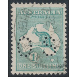 AUSTRALIA - 1920 1/- blue-green Kangaroo, die IIB, perf. OS, used – ACSC # 33Aba