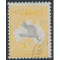 AUSTRALIA - 1932 5/- grey/yellow-buff Kangaroo, CofA watermark, CTO – ACSC # 46Cw