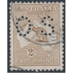 AUSTRALIA - 1915 2/- light brown Kangaroo, 2nd watermark, perf. OS, used – ACSC # 25Aba
