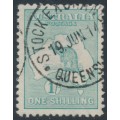 AUSTRALIA - 1913 1/- blue-green Kangaroo, 1st watermark, used – ACSC # 30C