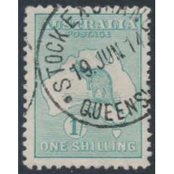 AUSTRALIA - 1913 1/- blue-green Kangaroo, 1st watermark, used – ACSC # 30C AUSTRALIA - 1913 1/- blue-green Kangaroo, 1st watermark, used – ACSC # 30C