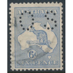 AUSTRALIA - 1915 6d pale ultramarine Kangaroo, 2nd watermark, perf. OS, used – ACSC # 18Aba AUSTRALIA - 1915 6d pale ultramarine Kangaroo, 2nd watermark, perf. OS, used – ACSC # 18Aba