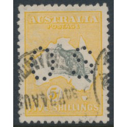 AUSTRALIA - 1915 5/- grey/chrome Kangaroo, 2nd watermark, perf. OS, used – ACSC # 43Bb AUSTRALIA - 1915 5/- grey/chrome Kangaroo, 2nd watermark, perf. OS, used – ACSC # 43Bb