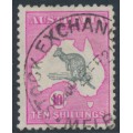 AUSTRALIA - 1917 10/- grey/intense aniline pink Kangaroo, 3rd watermark, used – ACSC # 48D