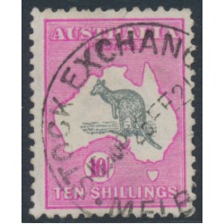 AUSTRALIA - 1917 10/- grey/intense aniline pink Kangaroo, 3rd watermark, used – ACSC # 48D