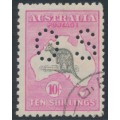 AUSTRALIA - 1917 10/- grey/pink Kangaroo, 3rd watermark, perf. OS, CTO – ACSC # 48Ewa