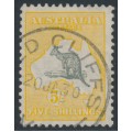 AUSTRALIA - 1929 5/- grey/yellow-orange Kangaroo, SM watermark, used – ACSC # 45A AUSTRALIA - 1929 5/- grey/yellow-orange Kangaroo, SM watermark, used – ACSC # 45A