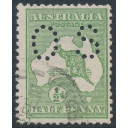AUSTRALIA - 1913 ½d green Kangaroo, perf. small OS, used – ACSC # 1Abe