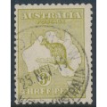AUSTRALIA - 1915 3d olive Kangaroo, die I, 3rd watermark, used – ACSC # 13E