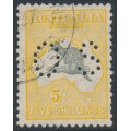AUSTRALIA - 1929 5/- grey/yellow-orange Kangaroo, SM watermark, perf. OS, CTO – ACSC # 45Awb AUSTRALIA - 1929 5/- grey/yellow-orange Kangaroo, SM watermark, perf. OS, CTO – ACSC # 45Awb