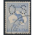 AUSTRALIA - 1915 6d ultramarine Kangaroo, die II, perf. OS, dry ink, used – ACSC # 19Aba+c