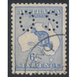 AUSTRALIA - 1915 6d ultramarine Kangaroo, die II, perf. OS, dry ink, used – ACSC # 19Aba+c AUSTRALIA - 1915 6d ultramarine Kangaroo, die II, perf. OS, dry ink, used – ACSC # 19Aba+c