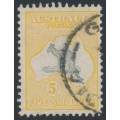 AUSTRALIA - 1932 5/- grey/yellow Kangaroo, 'weeping Kangaroo' [L38], used – ACSC # 46B(V)l