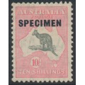 AUSTRALIA - 1932 10/- grey/aniline pink Kangaroo, o/p SPECIMEN, MH – ACSC # 50Dxf AUSTRALIA - 1932 10/- grey/aniline pink Kangaroo, o/p SPECIMEN, MH – ACSC # 50Dxf