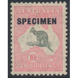 AUSTRALIA - 1932 10/- grey/aniline pink Kangaroo, o/p SPECIMEN, MH – ACSC # 50Dxf AUSTRALIA - 1932 10/- grey/aniline pink Kangaroo, o/p SPECIMEN, MH – ACSC # 50Dxf