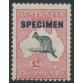 AUSTRALIA - 1934 £2 black/red Kangaroo, SPECIMEN, ‘scratch from map’ [L50], MH – ACSC # 58Bx