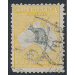 AUSTRALIA - 1913 5/- grey/yellow Kangaroo, 1st watermark, used – ACSC # 42B