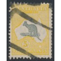 AUSTRALIA - 1929 5/- grey/yellow Kangaroo, SM wmk, 'short Spencer's Gulf', used – ACSC # 45A(D)j