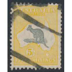 AUSTRALIA - 1929 5/- grey/yellow Kangaroo, SM wmk, 'short Spencer's Gulf', used – ACSC # 45A(D)j AUSTRALIA - 1929 5/- grey/yellow Kangaroo, SM wmk, 'short Spencer's Gulf', used – ACSC # 45A(D)j