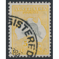 AUSTRALIA - 1932 5/- grey/yellow-orange Kangaroo, CofA watermark, used – ACSC # 46A