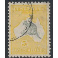 AUSTRALIA - 1932 5/- grey/yellow Kangaroo, CofA watermark, used – ACSC # 46B